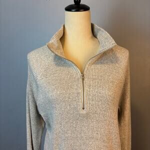 Who What Wear 1/4 Zip Cotton Blend Mock Neck Ribbed Gray Sweater Large